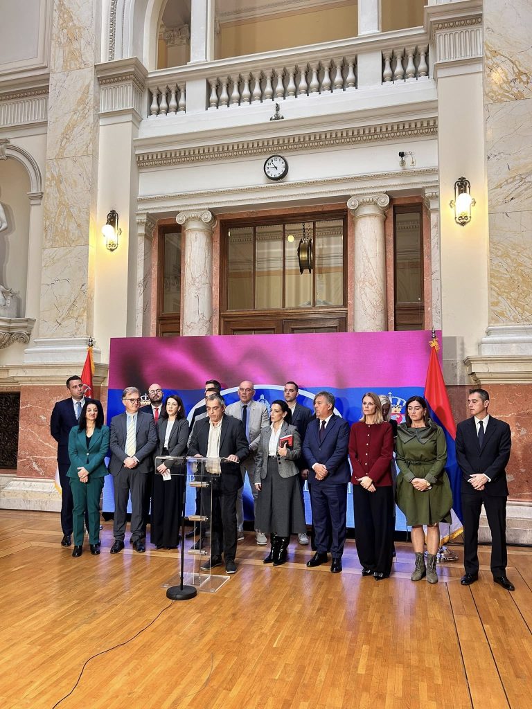 Members of Parliament during a press conference in the National Assembly of Serbia regarding the constitutional challenge to the Emergency Medical Assistance Rulebook